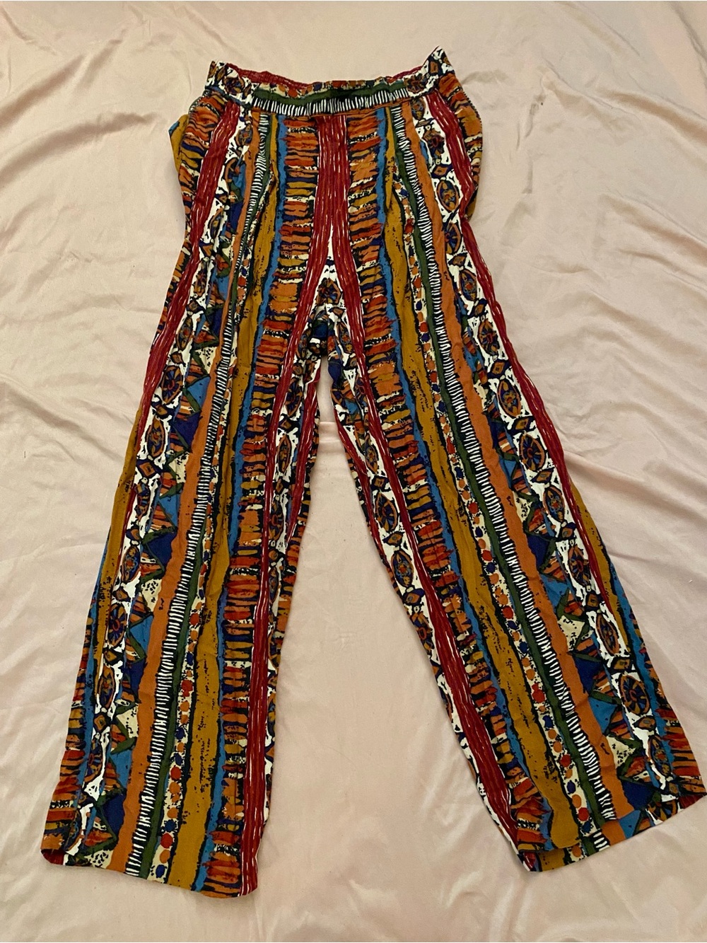 Vintage Earthy Geometric Palazzo Pants, S/M